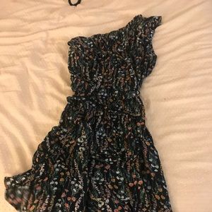One shoulder navy blue floral dress